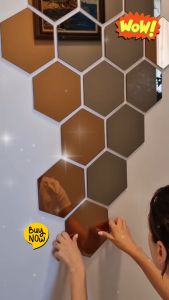 BestGila MALAYSIA 1pc Modern Premium Hexagon Mirror Glass Mirror Home Living Room Mirror Creative Mirror Decoration Big Size Hexagon Mirror Glass Cermin Kaca Cermin Dinding 玻璃镜子