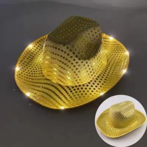 หมวกคาวบอยคาวเกิร์ลไฟ LED กระพริบ หมวกเรืองแสง งานคาร์นิวัล ผู้ชาย ผู้หญิง ปาร์ตี้สละโสด งานแต่งงาน อุปกรณ์สำหรับเจ้าสาว