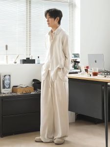 JIARONG | Summer Casual Mens Linen Blend Shirt and Wide Leg Trousers Set