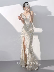 Chic Elegant Evening Mermaid Dress Champagne