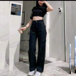 Celana Jeans Cargo Highwaist Wanita Loose kekinian-celana panjang cargo jeans highwaist