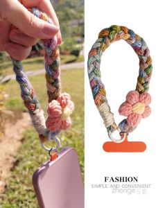 Handmade Wool Flower Mobile Phone Lanyard Outdoor Durable Keychain Shell Short Strap Girls Fashion Digital Accessories