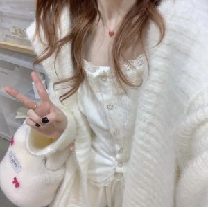 สไตล์พักผ่อน นุ่ม ถัก คาร์ดิเกน ปลอม ขนมิงค์ เสื้อสเวตเตอร์ ผู้หญิง ฤดูใบไม้ผลิ ฤดูหนาว ใหม่ หลวม หลากหลาย แจ๊กเก็ต เสื้อท่อนบน ผู้หญิง