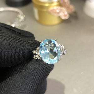 Elegant Simulated Sea Blue Topaz Butterfly Open Ring for Women Fine Crafted Fashionable Jewelry Silver Embedded Gemstone