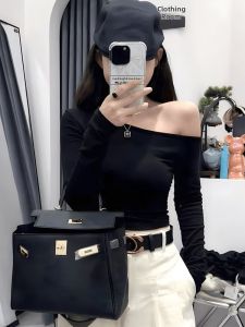 Sleeve Slant Shoulder Slim Fit Spring Autumn Tee