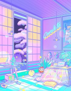 KAYOU | Neon City Street Vaporwave Diamond Painting 80s Retro Japan Anime Style with Moon Diamond Art Kawaii Room Decor for Children
