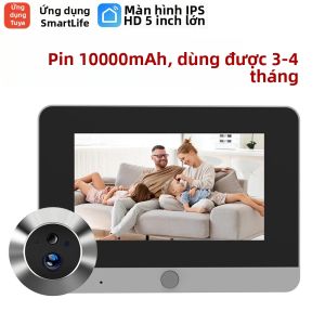 Thiết Bị Xem Cửa Thông Minh Tuya Smart 2MP Mini Với Màn Hình 5 Inch WiFi Cảm Biến Chuyển Động Hồng Ngoại PIR Pin 10000mAh Thời Lượng Sử Dụng 3-4 Tháng