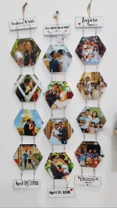 Customized 4 pcs Hexagon Sintra Hanging and Wall Decor Family Couple Glossy Glittered
