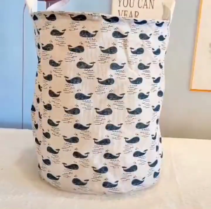 ZH457 Cotton Linen Folding Dirty Clothes Storage Basket Laundry Basket Storage Toy Bucket with Flamingo Patterns