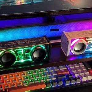 V8 ARMOUR Bluetooth Speaker 13W Double Subwoofer Music Speaker RGB LED Light Transparent