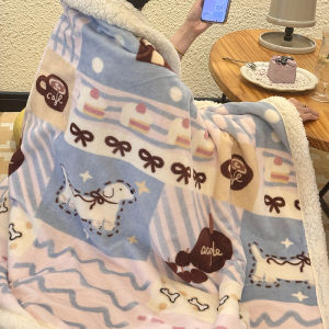 Khăn Trải Giường Lông Cừu Sữa Phong Cách Hàn Quốc Dễ Thương Có Khóa Kéo Dùng Cho Buổi Trưa Trên Ghế Sofa Khăn Lông Cừu