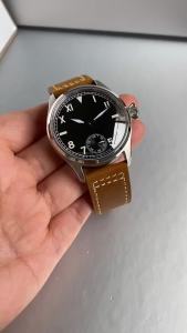 Tandorio | Retro Pilot Watch for Men Asia 6498 ST3620 Mechanical Hand-Wind Movement Luminous Black Dial Sapphire Crystal 42mm Clear Back