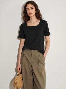 Basic House | Basic White Square Neck Short Sleeve T-Shirt