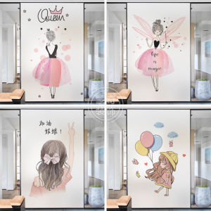 Transparent Frosted Glass Film Bathroom Privacy Cartoon Girl Window Sticker Light Passing Not Fully Opaque Room Darkening Sliding Door