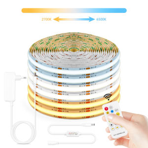 2700K to 6500K Changeable CCT COB LED Strip Light 24V High Density 576LEDs/M Flexible Ribbon Linear Light RF Remote Dimmable