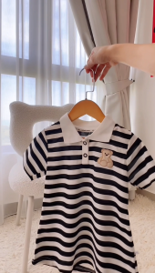 [TOYS & TALES] ONE PIECE COMFY WEAR l STRIPE POLO SKIRT WITH BEAR l  Comfy material | EVERYDAY WEAR FOR LITTLE GIRLS