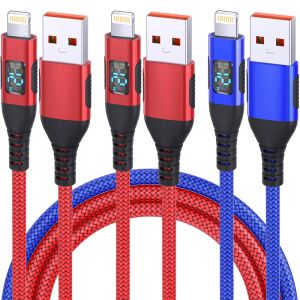new LED Display 1PC 3PCS USB A to Lightning Fast charging data Cable Nylon durable High grade 480Mbps Compatible for iPhone 14 13 12 Free Shipping