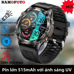 Đồng Hồ Thông Minh Nam Có Đèn Pin Mạnh Mẽ Chức Năng Gọi Bluetooth SOS Màn Hình 1.46 Pin 515mAh Thiết Bị Theo Dõi Thể Dục Thể Thao Ngoài Trời