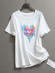Áo Thun Cotton Cổ Tròn Tay Ngắn Dáng Chữ H Màu Sắc Hình Trái Tim Cho Nữ Mùa Hè Thường Ngày Thường Ngày