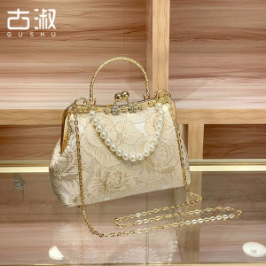 Elegant Floral Hairpin Bag Chinese Style Cheongsam Hanfu Wedding Evening Handbag Soft Square Bag Double Strap Lock Buckle