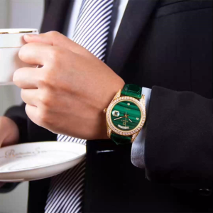 【START】 Malachite Mens Watch Luxury Diamond Watch Waterproof Date Week Function Automatic Mechanical Watch Butterfly Buckle Alligator Leather Strap