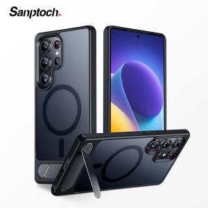 Sanptoch Từ Vô Hình Hợp Kim Đứng Ốp điện thoại cho Samsung S24 S25 Ultra Plus Cho Magsafe trong mờ Chống Dấu Vân Tay Bìa Cho S23 Ultra Fe Quân Đội bảo vệ chống rơi Vỏ