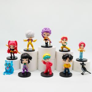 Bandai | Korean Anime Q Version Boy Girl Group Demon Hunter Figure Model Tiger Crow Lumi Zoey Gashapon Ornament