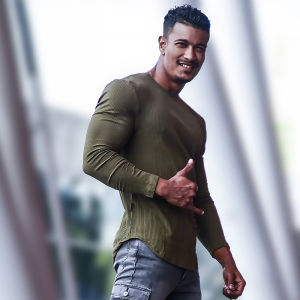 Bvsn Sports Long Sleeve Fitness Training Top Outdoor Running Cotton T-shirt Casual Breathable Slim Bottoming Shirt Men