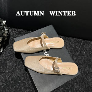 French Style Half Slippers Women Summer Outdoor Wear Flat Bottom Shoes New Chinese Lazy Mules Sandals Open Toe Slip-On Convenience