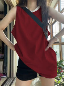 Oversize Sporty Mid-Length Sleeveless Tank Top Womens Summer Outdoor Wear Loose Fit T-Shirt Style Casual Fashion