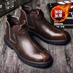ผู้ชาย ลำลอง Martin Boots Retro สไตล์อังกฤษ รองเท้าทํางาน ฤดูหนาว อุ่น ผ้าขนแกะ เรียงราย หนาขึ้น รองเท้าเชลซีพื้นรองเท้ายาง