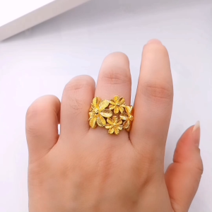YON HING Cincin Bunga Full Gold Kosong (5D) Emas 916