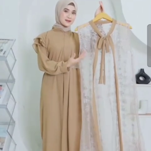 Gamis Muslim Stylish Almeera Dress Wanita Pesta - Kombinasi Outer Brokat Matt Ceruty Babydoll Full Furing Edisi 2025 FREE JIJBAB
