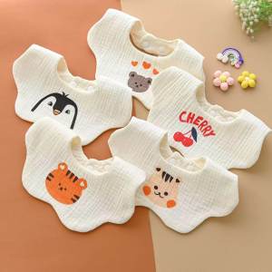 NEW Animal Design Organic Cotton Bibs for Baby Feeding: Daliva Cloth Bib with Adjustable Snap Closure