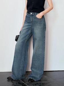High Waist Casual Floor-Length Jeans Womens Summer New Style Ainoshanyi Wide Leg Pants Cotton Zipper Closure Loose Fit