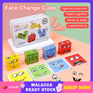 80pcs Cube Face Change Building Game parent-child interaction PK puzzle toys smiley training Educational Wooden Blocks Blocos For Children Kids Toys Gift