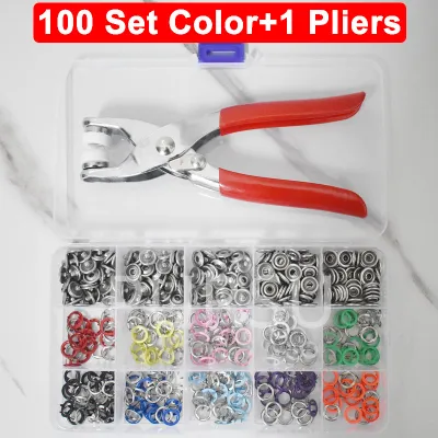 100 Sets Snap Pliers Automatic Grommet Eyelet Pliers Five-Claw Snap Button Plier For Installing Clothes Bag Sewing And DIY Craft