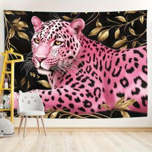 VIKAMA Pink Panther Polyester Tấm Thảm Treo Tường Retro Thiết Kế Động Vật Hoang Dã Cho Phòng Ngủ Ký Túc Xá Âm Nhạc Esports Trang Trí Phòng Treo Tường