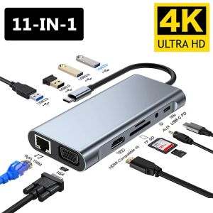 USB C HUB 4K 30Hz Type C to HDMI-compatible USB 3.0 Adapter 11 in 1 Type C HUB Dock PD 87W USB C Splitter for MacBook PC Computer Accessories