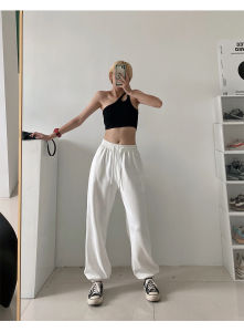 Quần Thể Thao Lưng Cao Bằng Cotton Nguyên Chất Cho Nữ Mùa Xuân 2025 Quần Dài Ống Rộng Có Nút Cài Quần Dài Thường Ngày Đa Năng Thời Trang