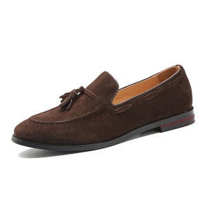 รองเท้า Loafers ทรงหัวแหลม สำหรับผู้ชาย สไตล์อังกฤษ ทรงสวมสบาย หนังวัวสองชั้น ทรงต่ำ ฤดูใบไม้ร่วง รองเท้าผ้าใบแฟชั่น