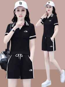 Fashionable Casual Sportswear Set Womens High Waist Slimming Short Sleeve Collared Top And Shorts Two Piece Set for Summer