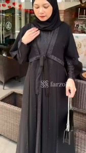 Hawa 659 Gamis Abaya Terbaru Jersey Mix Ceruti Aplikasi Mote dan Bordir