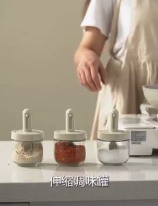 Seasoning Spices Bottle Salt Pepper Glass Jar Condiments Storage | Botol Garam Lada Jar Kaca Simpanan Kondimen | 自主设计伸缩调料瓶家用厨房调味盒分装盐味精调味罐勺收纳盒防漏
