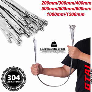 50pcs metal zip ties 304 stainless steel heavy duty self-locking cable ties for exhaust wrap wire fence rolls farms pipes