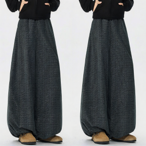 izzue | Quần Plaid Phong Cách Retro Mỹ Form Rộng Có Dây Buộc Dưới Gấu