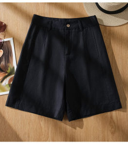 XIANGHOUMINCHU | Green 5-inch Hemp Tencel Shorts Women Casual Outdoor