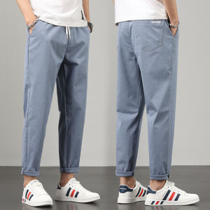 ROMON | Loose Straight Leg Mens Casual Pants Summer Thin Elastic Sport Drawstring Trousers Nine Points Jeans Romon Youth Vitality Style