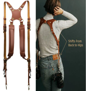 Handmade Top Layer Leather Camera Strap X-Type Double Shoulder Strap Vintage Photography DSLR Stress Relief Strap