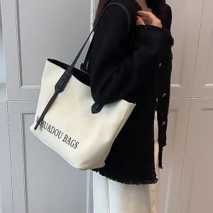 Tas Kanvas Kapasitas Besar Tas Wanita 2025 Baru Musim Gugur Kasual Tas Bahu Kelas Mahasiswa Tas Komuter Tas Tote Bag kuliah tote bag wanita kuliah